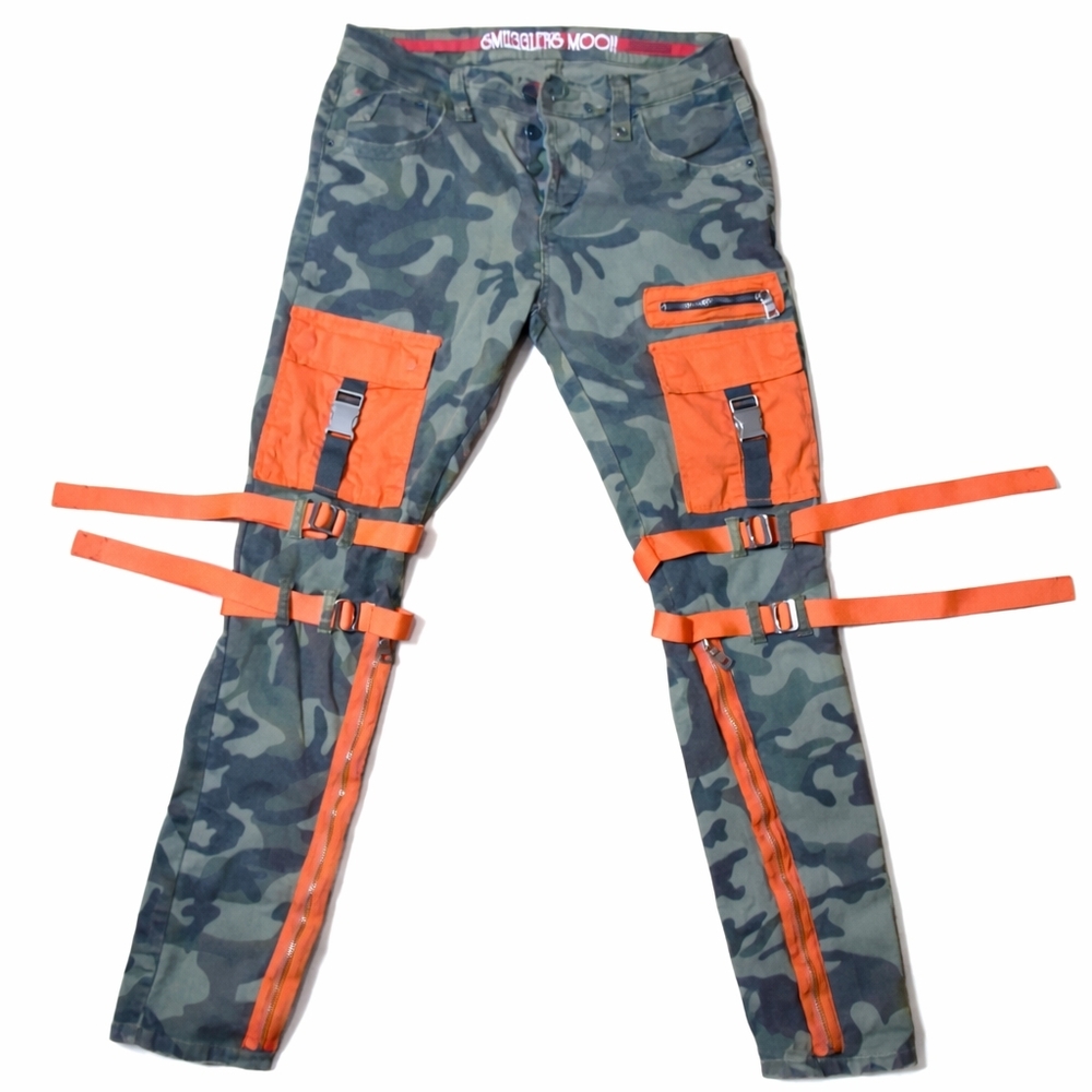 Camouflage Skinny Jeans with Orange Accents